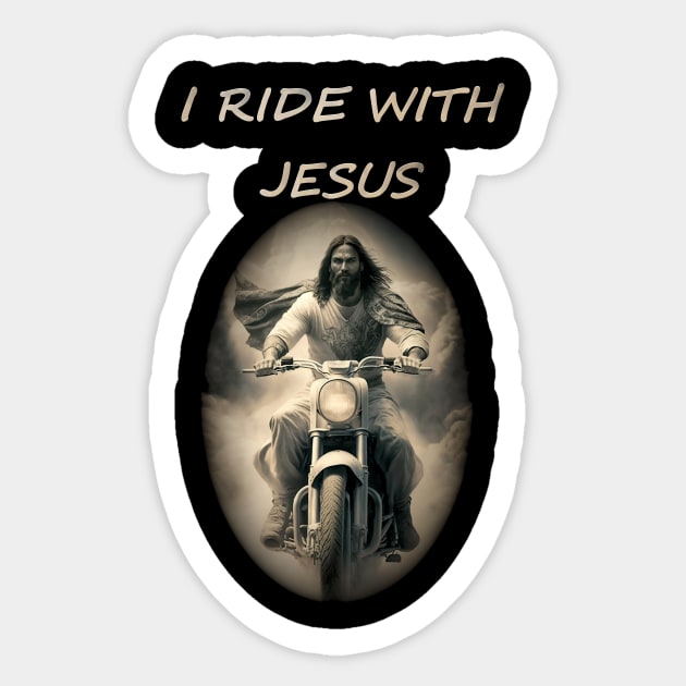 Jesus on a motorcycle Sticker by infernoconcepts